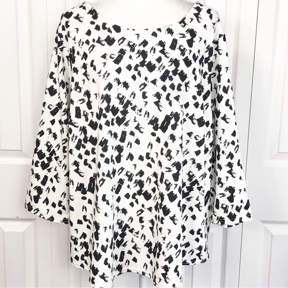 NWT Melloday White & Black Patterned 3/4 Sleeve Blouse 3X - Picture 1 of 16